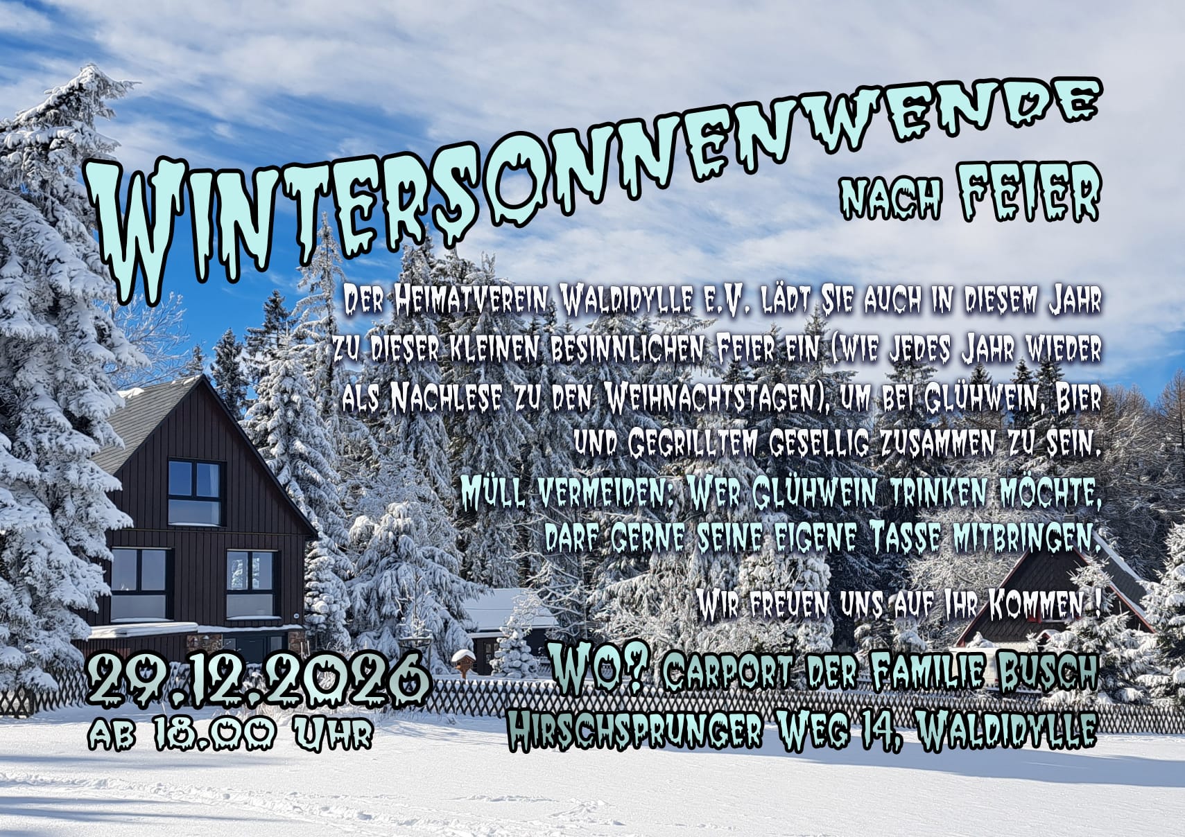 Einladung zur Wintersonnenwendfeier in Waldidylle am 29.Dezember